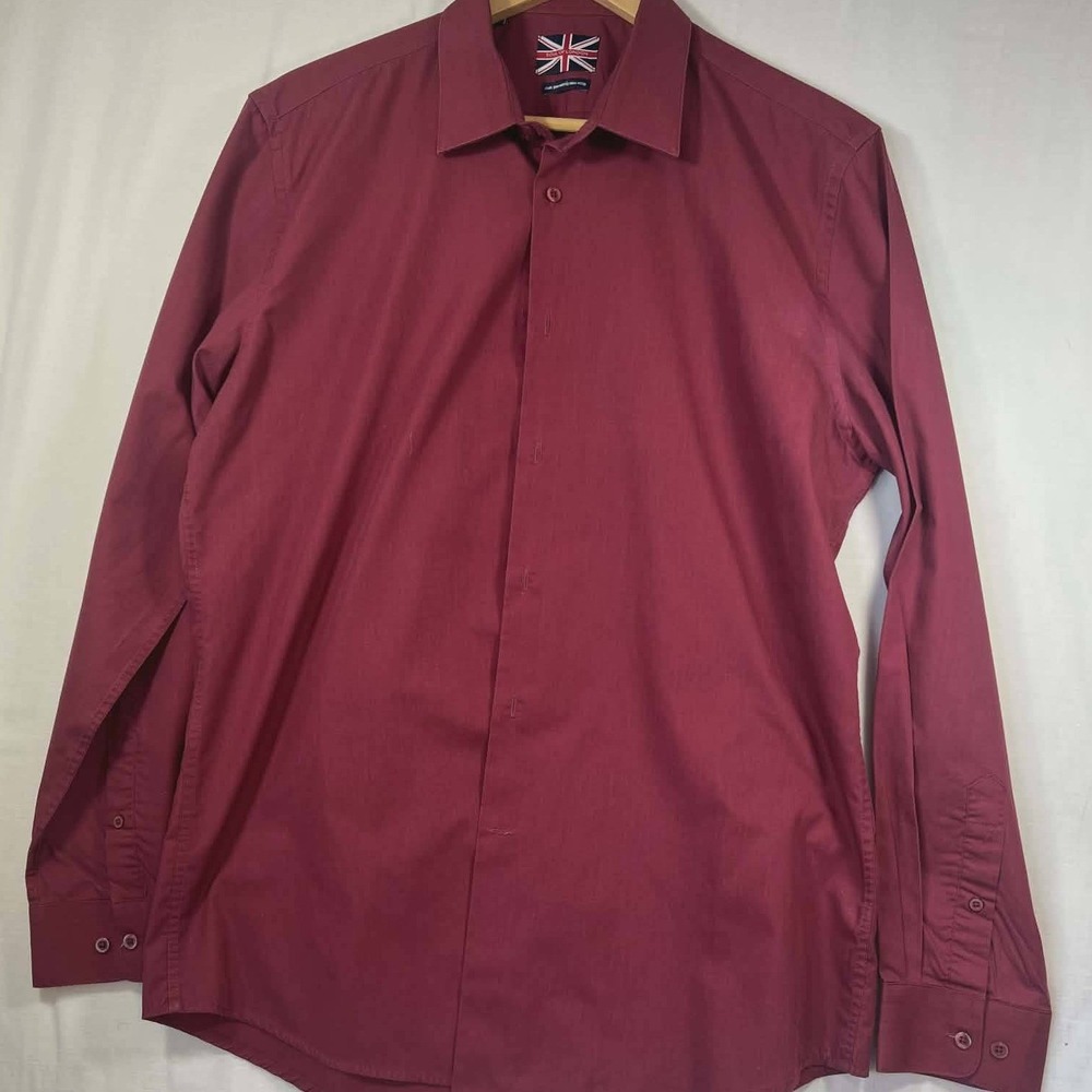 Soul of London Mens Burgundy Semi Fitted Button‎ Down Dress Shirt vampcore